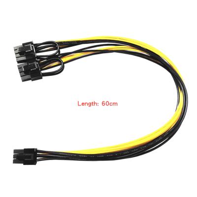 China 60cm Copper PCI-E PCI Express 6 Pin Male To Dual 8Pin 6+2 2Port Male Adapter GPU Graphics Card PCIe Power Cable 18AWG for sale