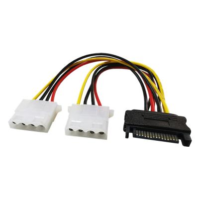 China Copper 15 Pin Male SATA to Dual 4 Pin Male Serial Power Connector Adapter Cable SATA to Dual Molex IDE Power Cable 4pinConverter for sale