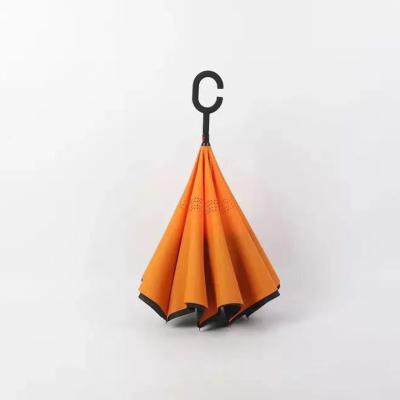 China Casual Customized Style Hands Free C Handle Double Layer Reversible Reverse Umbrella Inside Out for sale