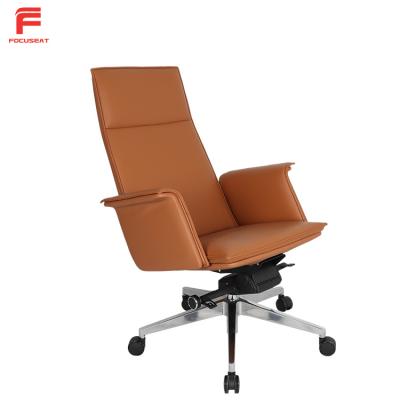 China Kuohu Mechanism Swivel Back Office Executive Aluminum Leather Design Office Chair High Chairs Ufficio Genuine Leather Sedia for sale