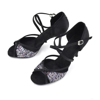 China Shiny Satin Evkoo Latin Dance Shoes With Sole Soft Leather Salsa Dance Shoes Close Toe Dance Shoes for sale