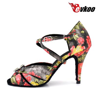 China Hot Selling Flower Pattern Women's High Quality Latin Dance Shoes Friendly Latin Shoes OEM Crystal Diamond Decoration With High Heel Salsa Shoes for sale