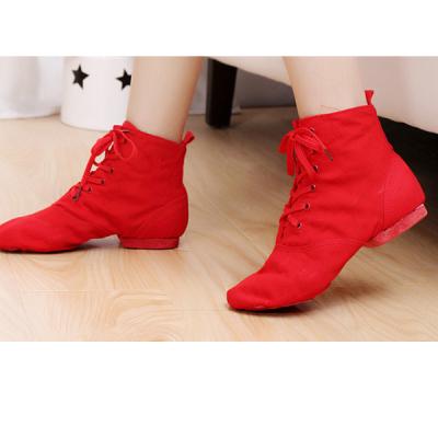 China Good Quality Professional Black Red Canvas Shoes Indoor Dancer Jazz Dance Shoes High Top Leather Outsole For Men And Women for sale