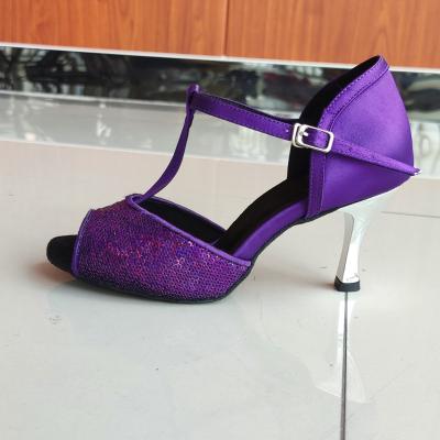 China GENUINE LEATHER purple satin and sparkle professional classic latin style evkoo dance shoes material for sale