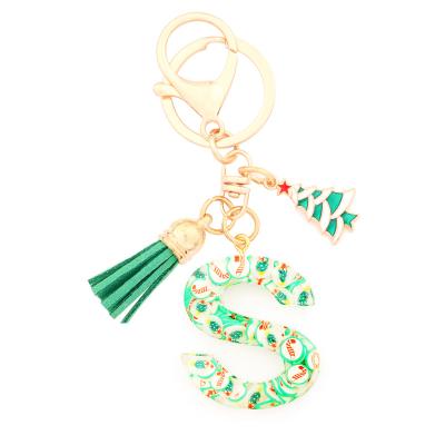 China Creative Resin Letter Shape Pendant Accessories Creative Christmas Tree Alphabet 26 Key Chain Key Chain for sale