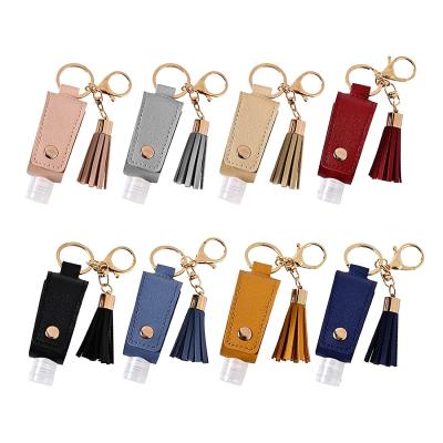 China New Design 30ML Mini Bottle Holder Hand Sanitizer Bottle Holder Tassel Key Chain PU Leather Key Holder Accessories for sale