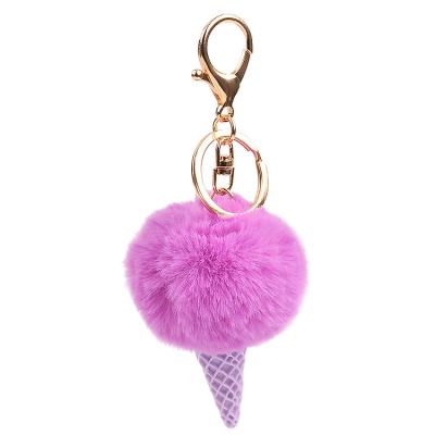 China Cute Fashional Souvenir Gifts Bag Cartoon Plush Pendant Cone Car Key Ring Hair Ball Creative Gift Ice Cream Key Chain for sale