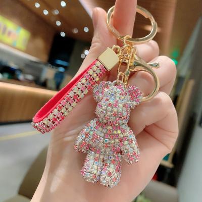 China Souvenir Gifts Promotion Rhinestone Bear Key Chain Girls Bag Diamond Key Chain Women Bling Cute Pendant Key Ring for sale