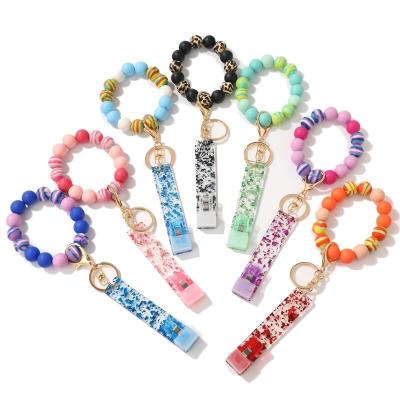 China Eco-friendly Silicone Beads Car Key Ring Chain With Card Grabber For Card Grabber Nail Long Nails Key Chain for sale