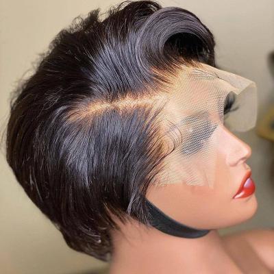 China 13x1 6inch High Quality Short Straight Pixie Straight Lace Front Wig for sale