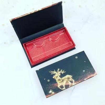 China Hot Selling Eyelash Boxes Elks Christmas Red Pink Package Private Label Eyelash Packaging Box Custom Round Lash Case C-16 for sale