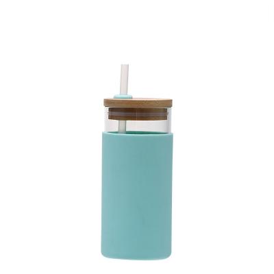 China Manufacturer Stocked High Quality Glass Silicone Water Bottle With Straw Water Bottle Glass for sale