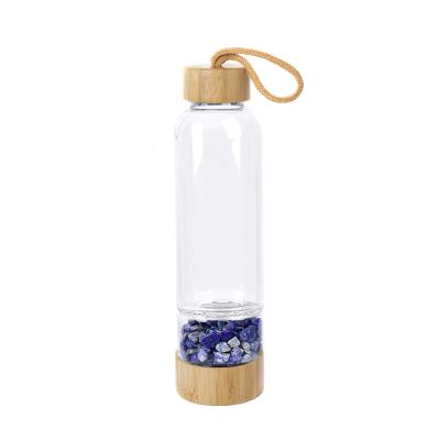 China Modern Glass Water Bottle Infused Natural Physiotherapy Cup Bottle Crystal Gravel Stone Gemstone Water Custom Logo for sale