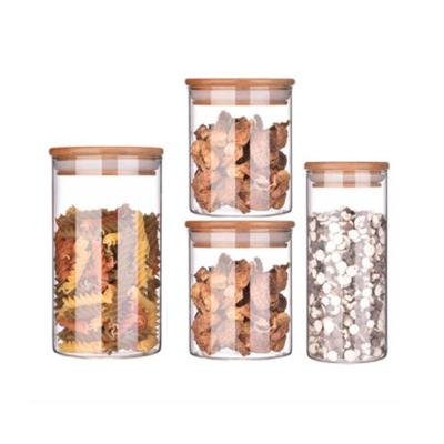 China 100-2000ML Viable Clear Glass Jars With Bamboo Bookcase For Overnight Sealing Jelly Dry Food Food Storage Oats And Nut Ftuits for sale