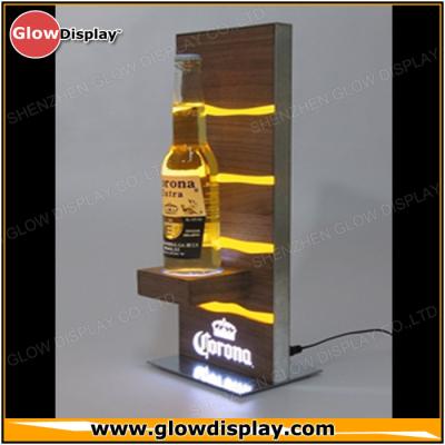 China Galvanized Steel Base Zebrano Wood Corona Extra Light Beer Bottle Glorifier LED Back Bar Display for sale