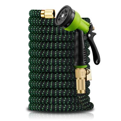 China Newest double layer 3750D latex adjustable lightweigt polyester fabric 50FT expandable garden hose with 8 function ABS nozzle sprayer for sale