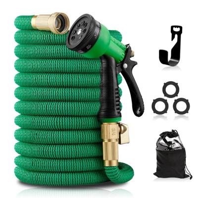 China Newest double layer irrigation latex 3750D polyester lightweigt fabric 50FT expandable garden hose with 8 function ABS nozzle sprayer for sale