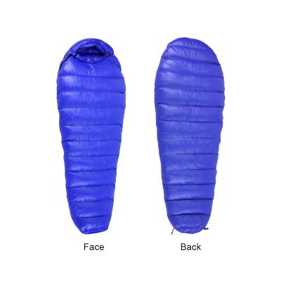 China Cold Weather Down Mummy Sleeping Bag Waterproof Blue Childrens Sleeping Bags 20D Nylon for sale