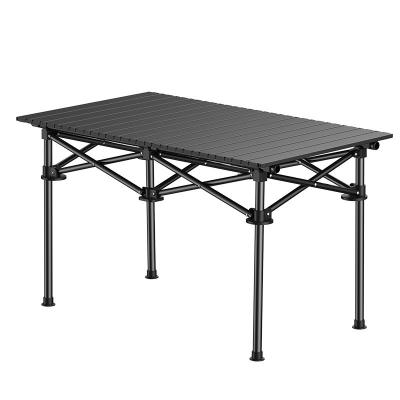 China Buitenaardse tafel van koolstofstaal Kleine tafel van aluminium Camping Black Compact Roll Up Aluminium Camping Table Te koop