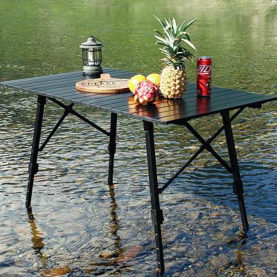 China Black Small Foldable Camping Table With Adjustable Legs Lightweight Portable Aluminum Picnic Table for sale