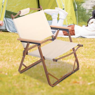 China Silla de campamento plegable pequeña de aluminio de grano de madera de alta calidad para adultos en venta