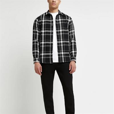 China Viable Wholesale New Men's Shirts 2022 Fashion Black Plaid Blouses Regular Fitted Long Sleeve Custom Men's Blouses Shirts Shirt for sale