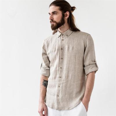 China Wholesale 2022 Viable Mens Linen Shirts 100% Cotton Solid Color Long Sleeve Viable Formal Shirts Mens Shirts for sale