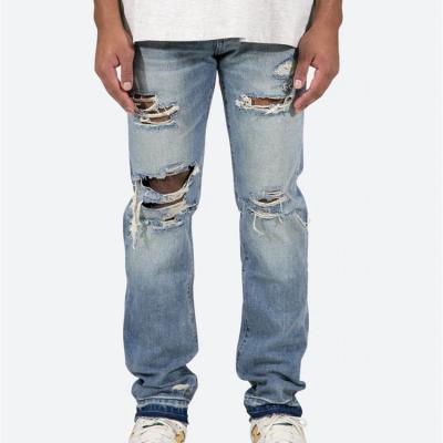 China 2022 wholesale men's casual jeans QUICK DRY fashion ripped vintage washed jeans men's light blue loose jeans for sale