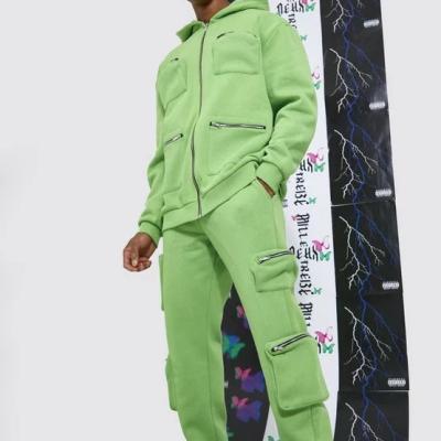 China Wholesale 2022 New Design Customized Oversized Men Antibacterial Zipper Through Hooded Jacket Sweatpants Cargo Slim Fit Tracksuit for sale