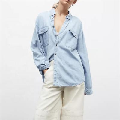 China 2022 Wholesale Women's Anti-Pilling Denim Shirts Spring Slim Oversized Shirts 100% Cotton Denim Shirts For Women for sale