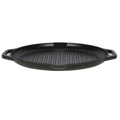 China Easily clean round 38cm cast iron grill pan with 2 handles for sale