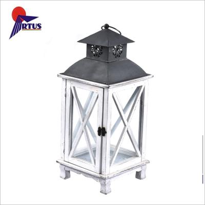 China Factory Directly Light Vintage Decorative Garden Led Frame Wood Black Top Wooden Candle Lantern for sale