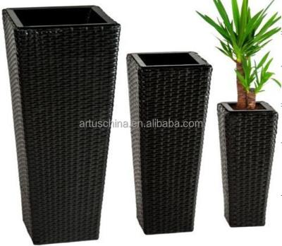 China Plastic Rectangle Rattan Planters Plastic Flower Pot for sale