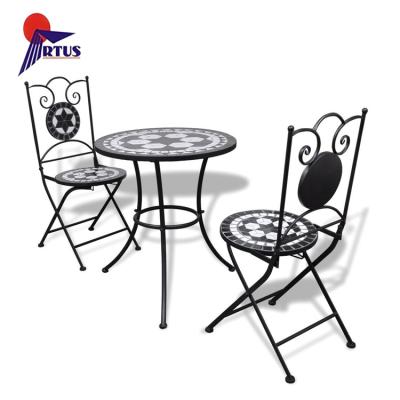 China Mosaic Table Wholesale Metal Outdoor Garden Furniture Folding Antique Wrought Iron Mosaic Bistro Table Set for sale