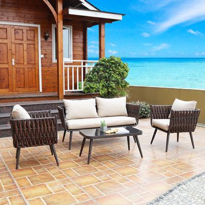 China New Rattan Wicker Indoor Outdoor Furniture Daybed Chair Patio Garden Sofa Set Outdoor Table Chair Set Cushions White Factory Price for sale