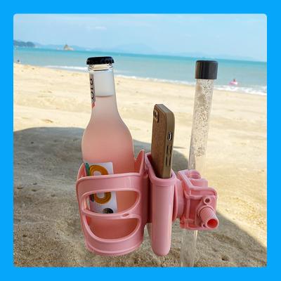 China Minimalist Outdoor Beach Sand Cup Holder Camping Sun Umbrella Tube Wine Drinks Cup Holder With Cell Phone Slot for sale