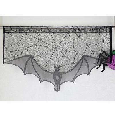 China Flame Retardant Halloween Black Bats Curtains Lace Up Spider Web Holiday Stove Halloween Party Decorations for sale