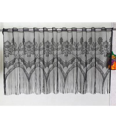 China Flame Retardant Black Lace Tablecloth Witch Ghost Bat Curtain Halloween Party Decorations for sale