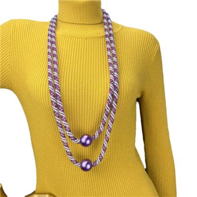 China New Mesh Necklaces Big Sweater Chain Women Boho Pearl Cavity Pendant Necklace Neo-Gothic Purple Jewelry Fashion Handmade Necklaces for sale