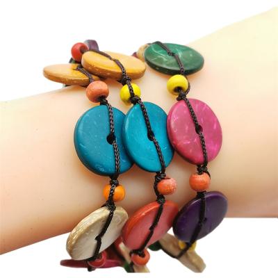 China Multilayer Wood Charm Bangle Punk Color Vintage Bangle Bracelets For Women Simple Bib Branch Beaded Bohemian Bangle for sale