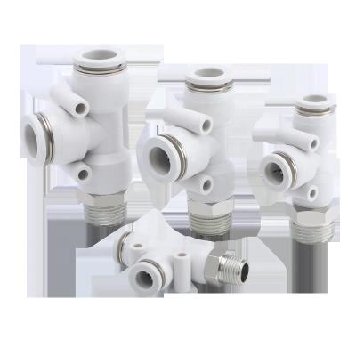 China PU Hose PE PEG Connector Pneumatic Fitting Plastic Union Tee Air Duct Fitting 3 Way Air Hose for sale