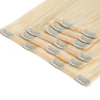 China Clip indio sin costura en extensiones de cabello 100% ruso Remy humano clip en extensiones de cabello en venta