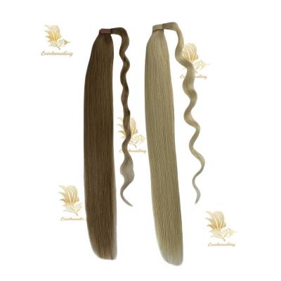 China 20 pulgadas recto Remy extensión de cabello humano cola de caballo doble dibujado rubio envoltura alrededor en venta