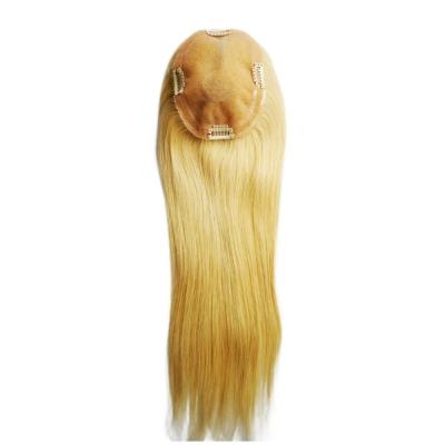 China Mono Base PU European Human Hair Topper 5.5X6 Tupe de cabello rubio recto con clip de 16