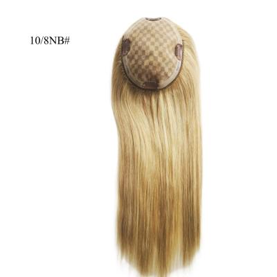 China Perfect for Women Mono Lace Base Hairpiece 13*17 Cm Highlight Brown Human Hair Toppers for sale