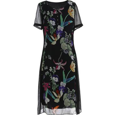 China 2021 Summer Women's Chiffon Short Sleeve Fashion Breathable Elegant Casual Flower Print Silk Dress for sale