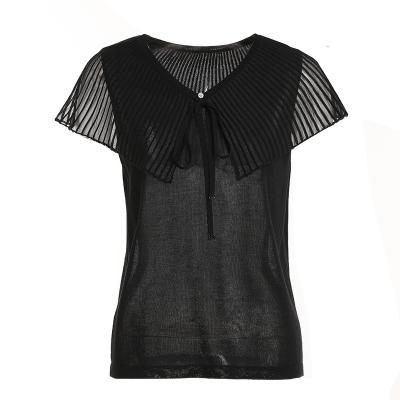 China Anti-wrinkle Gowani Ladies Stylish Feminine Black Tank Top With Pleated Collar for sale