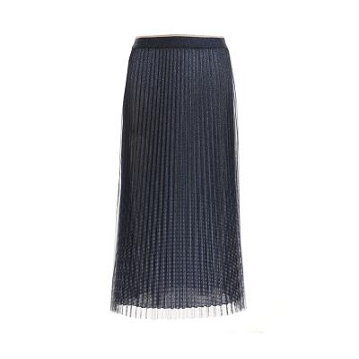 China Other Gowani Printed Mash Layer Elastic Waist Lurex Pleated Midi Skirt for sale