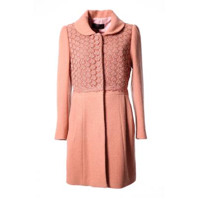 China Anti-wrinkle Winter Women's Wool Coat Elegant Lace Long Sleeve Pink Woolen Coat for sale