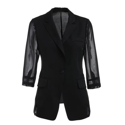 China Anti-Wrinkle Women Formal Black Transparent Half Sleeve Blazer for sale